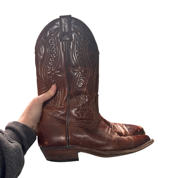 Boulet Brown Leather Western Cowboy Boots Made in Canada Pointed Toe 7 M - Picture 3 of 7